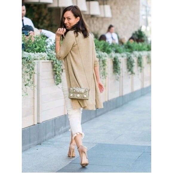 Talbots Textured Linen Roll-Tab Long Duster - Metallic Size M Medium Fall Academ - Picture 3 of 9